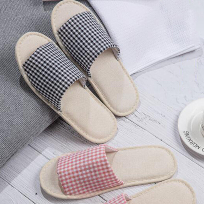 Lattice Flip Flop Slippers Loafer Wedding Shoes Linen Guest Slippers Non-slip Hotel Slippers Home Four Seasons Shoes Chaussure