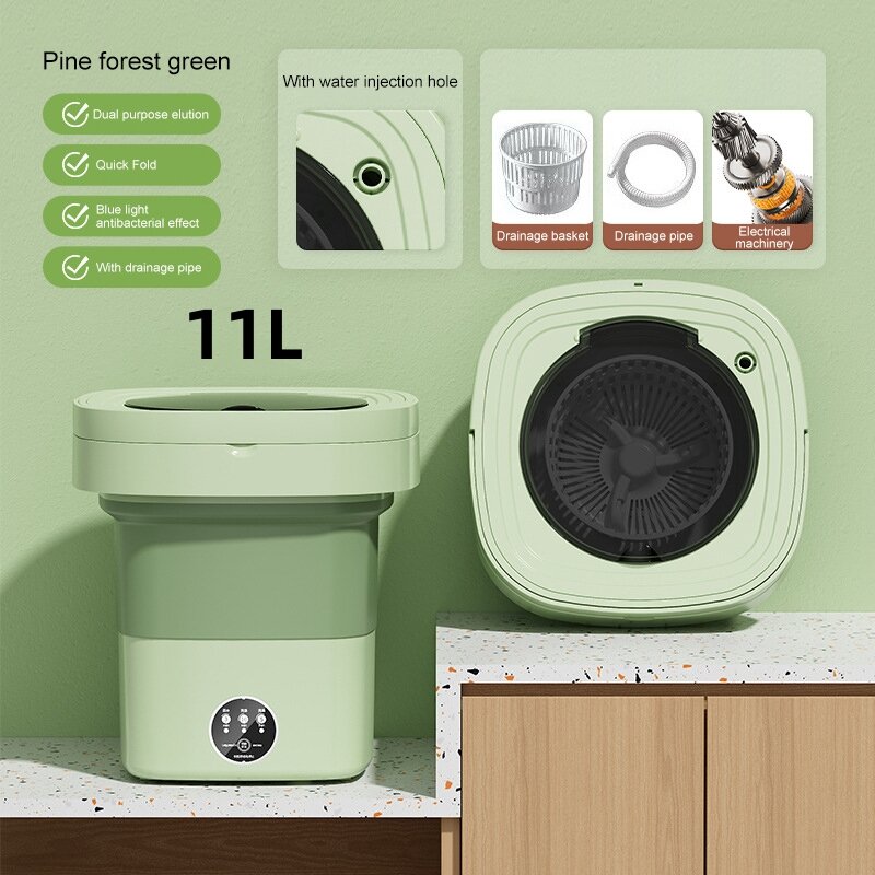 Portátil ultra-sônica Mini máquina de lavar roupa, dobrável, grande capacidade, roupas, secador giratório, balde, viagem, roupa interior, meias, 6l, 11l
