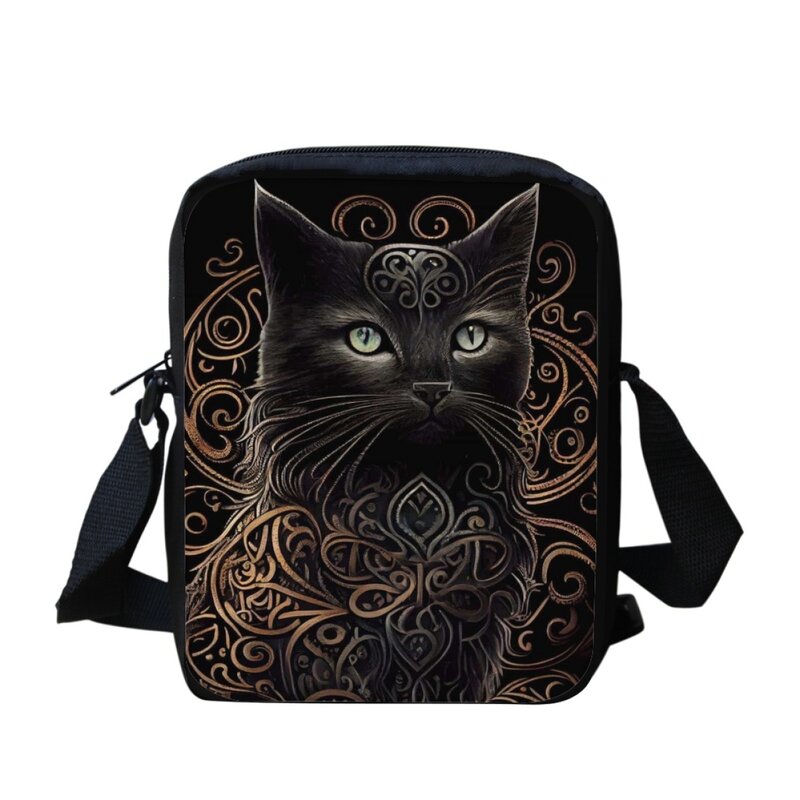Desenhos animados Black Cat Print Crossbody Bolsas para crianças, bolsa de ombro casual, bolsa de mensageiro ajustável, nova, pequena capacidade