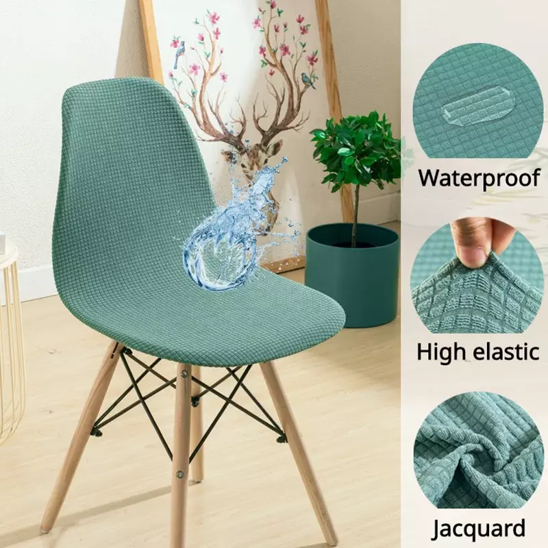 Jacquard Waterproof Shell Chair Cover Short Back Scandinavian Chair Covers Adjustable Dining Room Seat Covers for Bar Party
