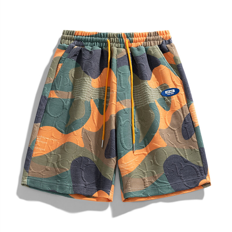 Fashion Printed Lace Up Camouflage Board Shorts Men's Clothing Summer Loose Korean Elastic High Waist Casual Shorts