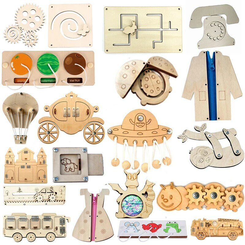 Madeira Animal Busy Board para Aprendizagem Precoce, Acessórios DIY, Matching Board, Handmade Puzzle, Brinquedos Educativos, Roupas