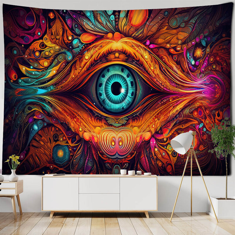 Permadani seni mata Psychedelic, hiasan dinding geometris warna-warni hippie dekorasi kamar tidur permadani estetika dekorasi dinding rumah