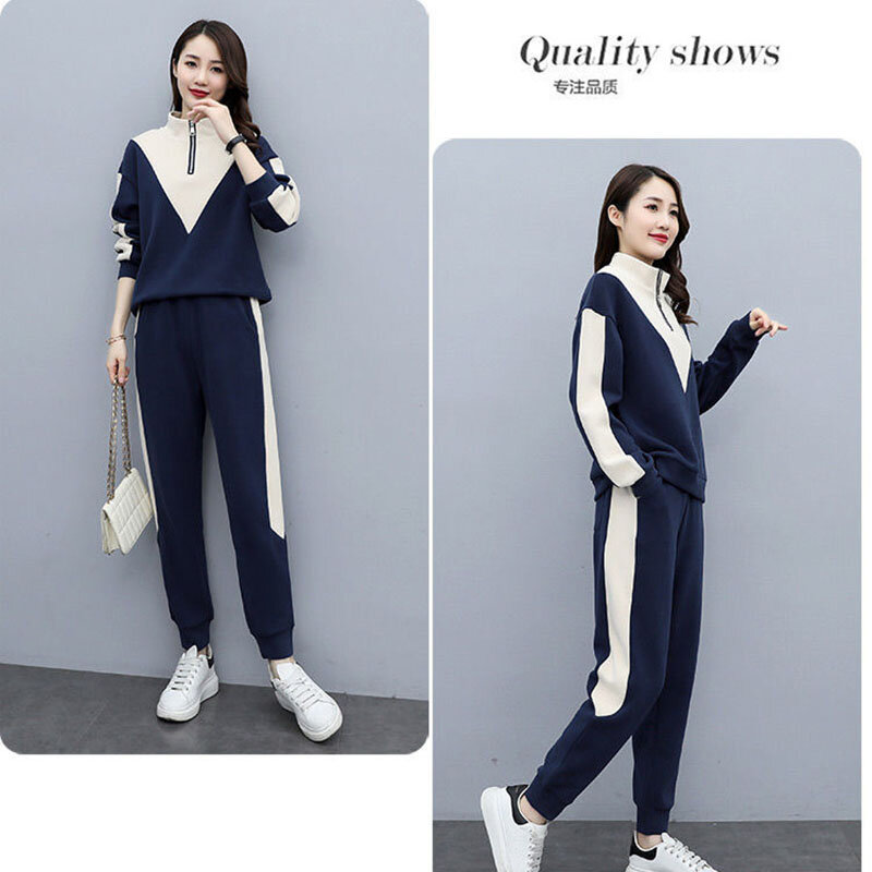 Korean Fashion Tracksuit Plus Velvet Warm 2 Piece Set Women Outfits Casual Sweatshirt And Sweatpant Suit Jogging Ensemble Femme