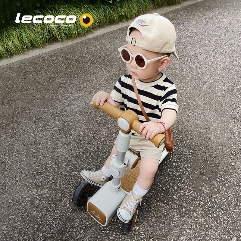 Lecoco 2-in-1 Kids Kick Scooter Foldable Adjustable Height Handlebars Removable Seat LED Lighted Wheels Kids Best Gift