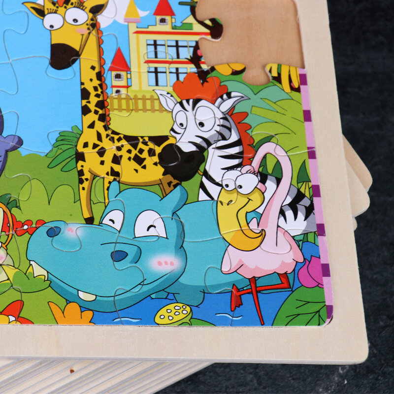 Rompecabezas de madera con dibujos de animales para niños, juguete educativo de aprendizaje, de 7 a 14 años, 24 piezas