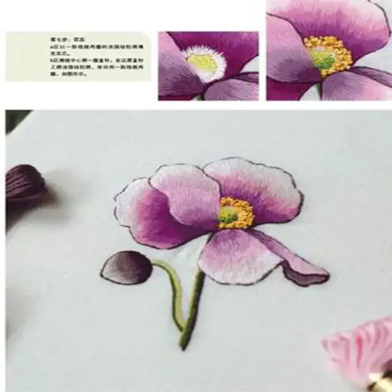 Kew księga haftowana, ze wzorem w kwiaty autorstwa Trish Burr Anemone rododendron umiejętności wzorzysty haft samouczek robótek ręcznych