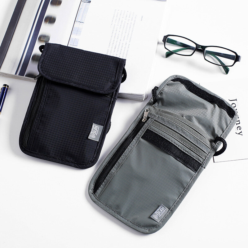 RFID 목 걸이 가방 여권 가방, 다기능 카드 홀더 클램프, 스캔 방지 및 마그네틱 크로스 바디 문서 가방