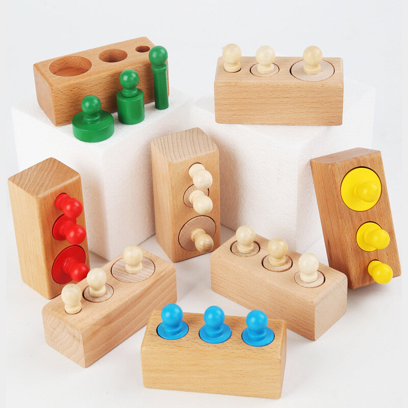 Mini cilindro de enchufe de madera de haya Montessori para niños, juguetes de Educación Temprana a juego, juguete científico de coordinación mano-ojo
