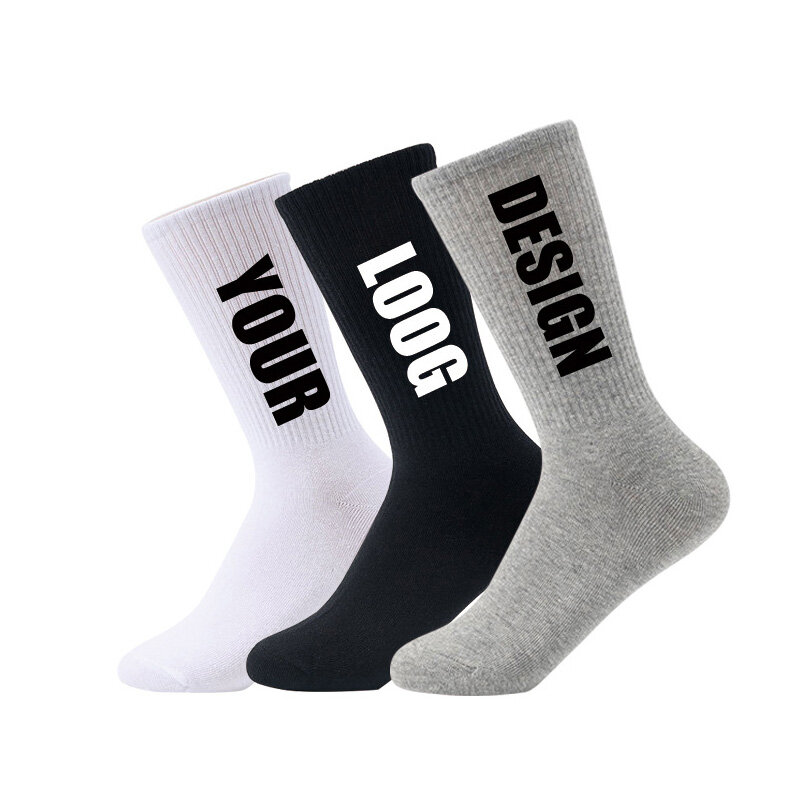 OEM Nach Maß Print Logo Eigenen Designer Luxus Baumwolle Sport Frauen Sox Glückliches Baby Socken Lustige Crew Stickerei Männer Socke