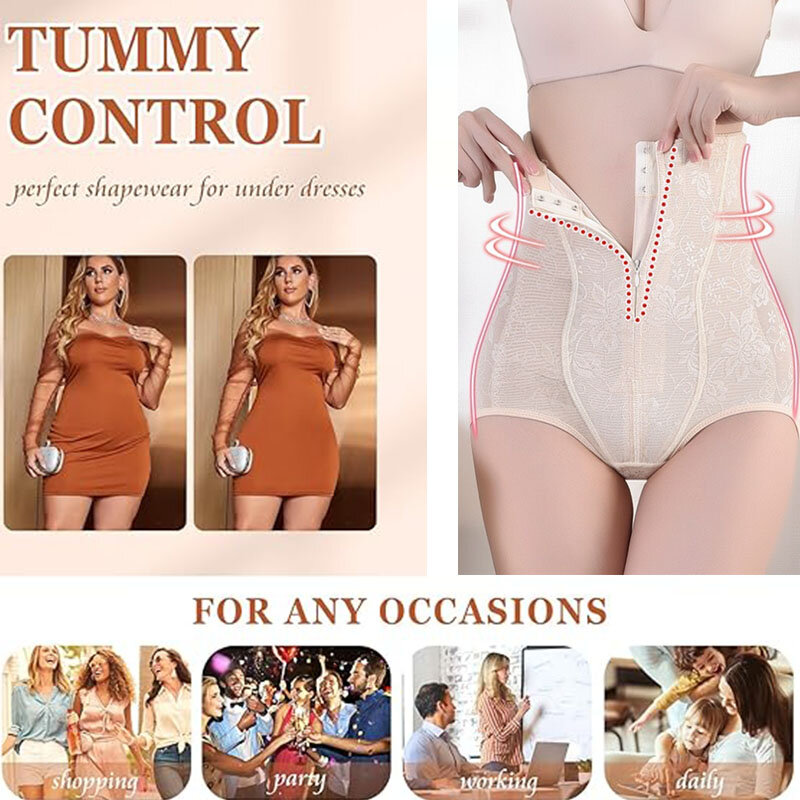 GUUDIA High Waist Butt Lifting Tummy Control Panty with Hook Zipper Closure Body Shapewear Slimming Sheath Flat Belly for Women