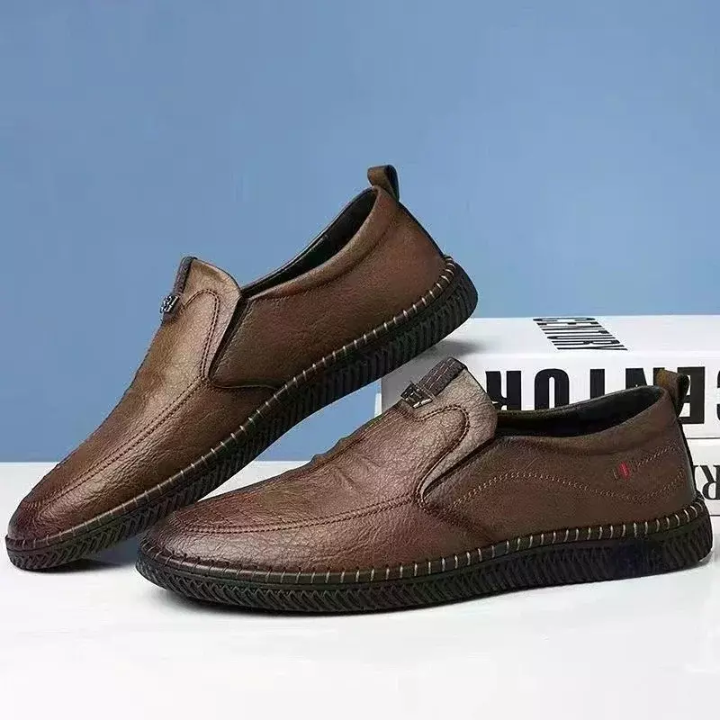 Breathable Business Leather for Men Summer Slip on Loafers Men Casual Leather Shoes Men Black Flats Driving Shoes Moccasins