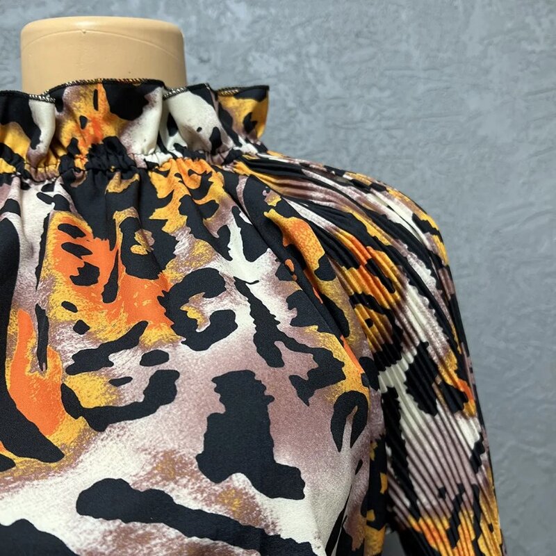 Pakaian Afrika untuk wanita 2 potong atasan motif macan tutul Lengan Panjang Afrika Musim Semi set pakaian cocok Dashiki Afrika