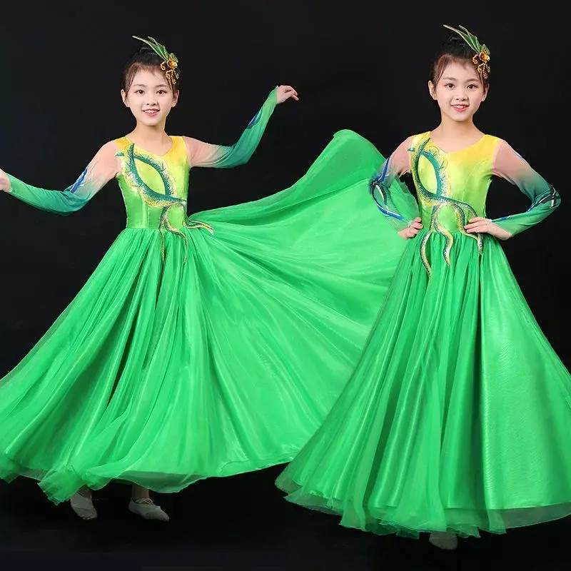 Opening dance big swing skirt children's performance clothing Chinese style evening stage choir host dance clothing dress woman