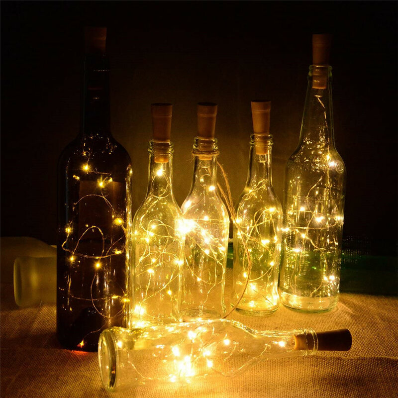 Светильники в форме винных бутылок-Мини-гирлянда, 2 м, 20 светодиодов, медная проволока, в форме пробки, для рождественской елки, свадьбы, вечеринки