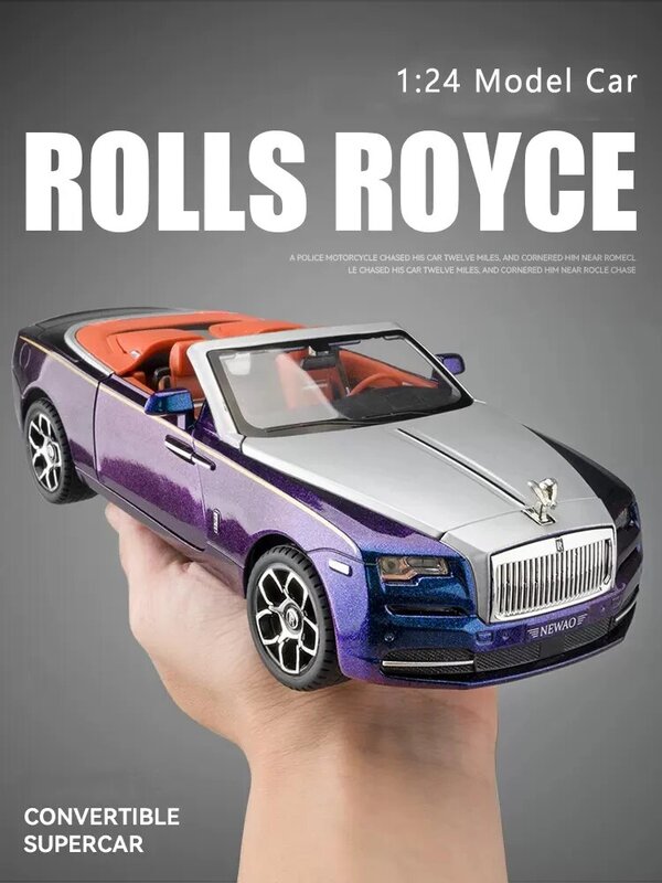 Rolls Royce Dawn Car Model, Simulação conversível em liga, carro esportivo, leve e som, brinquedo puxável, presente de coleção para menino, 1:24