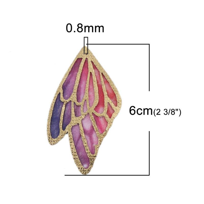 5pcs Doreen Box Fashion PU Fabric Pendants Butterfly Wing Multicolor DIY Making Earrings Jewelry Gifts Findings4cm/5cm/6cm