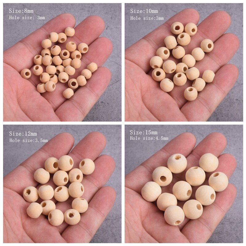Round Natural Wood  Loose Big Hole Beads 8mm 10mm 12mm 15mm 20mm 25mm 30mm 40mm 50mm For DIY Crafts Woodcraft Jewelry Making