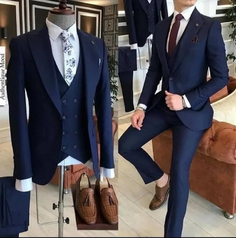 Traje ajustado para hombre, esmoquin De 3 piezas, chaqueta, pantalones y chaleco, color gris, ideal para novio y boda