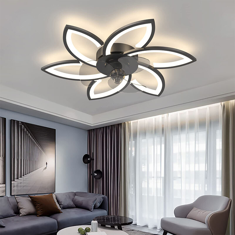 LEDライト付きインテリジェントシーリングファン,リモコンとアプリコントロール付きのリビングルームとダイニングルームの装飾