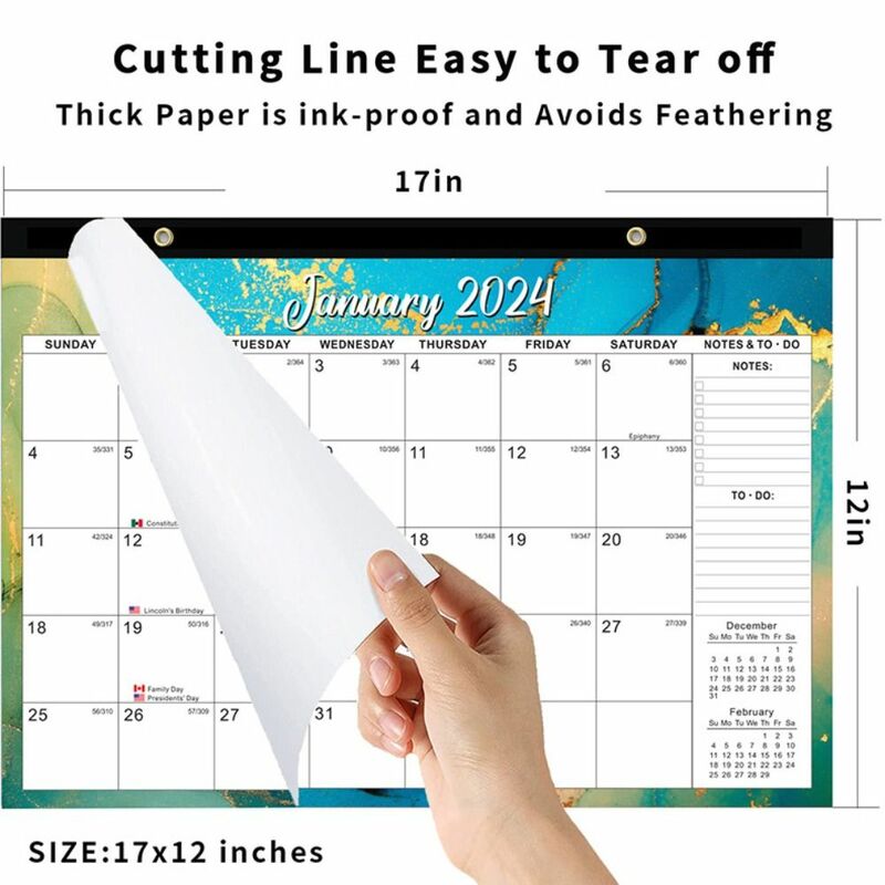 Calendario de pared en inglés con nota de planificación de año, calendario colgante de papel de 18 meses, enero de 2024 a junio de 2025