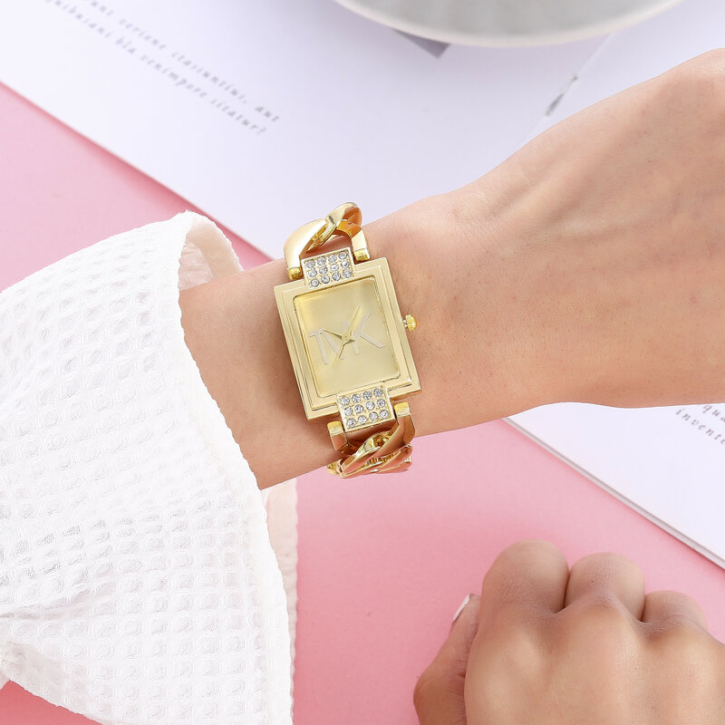 TVK 럭셔리 브랜드 새로운 여성용 시계 유행 기질 스타일 금속 스트랩 스퀘어 쿼츠 여성용 시계 시계