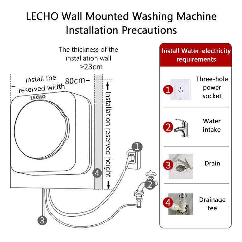 Lecho-Máquina de lavar roupa de parede, carregamento frontal, totalmente automático, lavadora infantil, 3kg