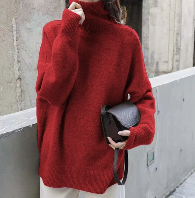 Women's Sweater 2023 Autumn Winter High Neck Pullover for Versatile Basic Casual Commuting Simple Solid Color Knitted Sweater