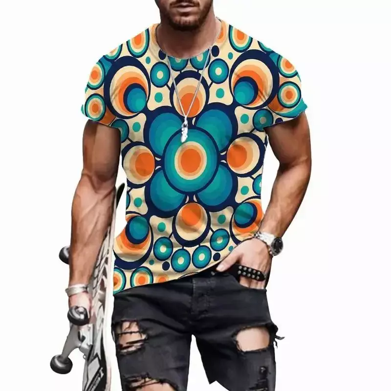 T-Shirt à Manches Courtes pour Homme, Haut Décontracté et Respirant, Imprimé en 3D, Motif Géométrique, Style Original, Hip Hop