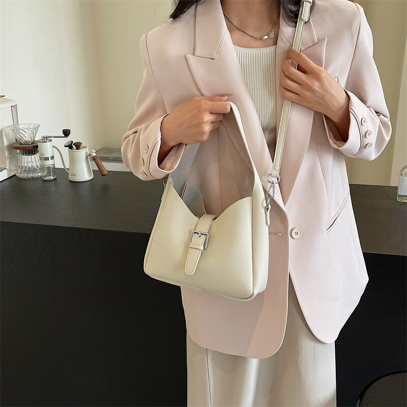 LEFTSIDE Belt Buckle Underarm Bags for Women 2024 Y2K Korean Fashion Pu Leather Female Shoulder Crossbody Bag Y2K Handbags