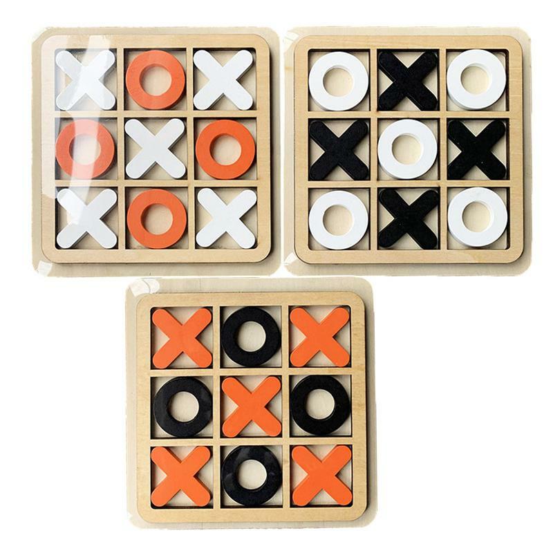 Jogo de mesa de xadrez educacional de madeira exterior interior do jogo do tic-tac-toe do mini jogador dois