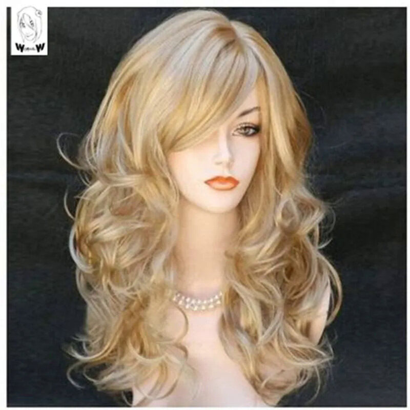 Kapryśna mieszanka długie faliste peruki blond naturalnej żaroodpornej peruka syntetyczna do włosów dla kobiet