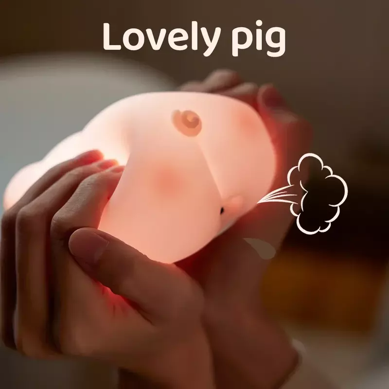 Piggy-Lámpara LED de noche de silicona para niños, luz de ambiente interior, decoración de habitación, USB, regalo