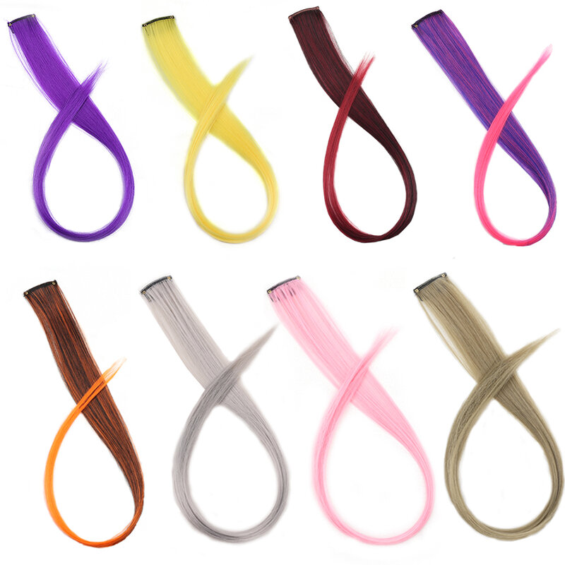 Synthetic Hair Clip-In One Piece For Ombre Hair Extensions Pure Color Straight Long Fake Hair Pieces Clip In 2 Tone Hair