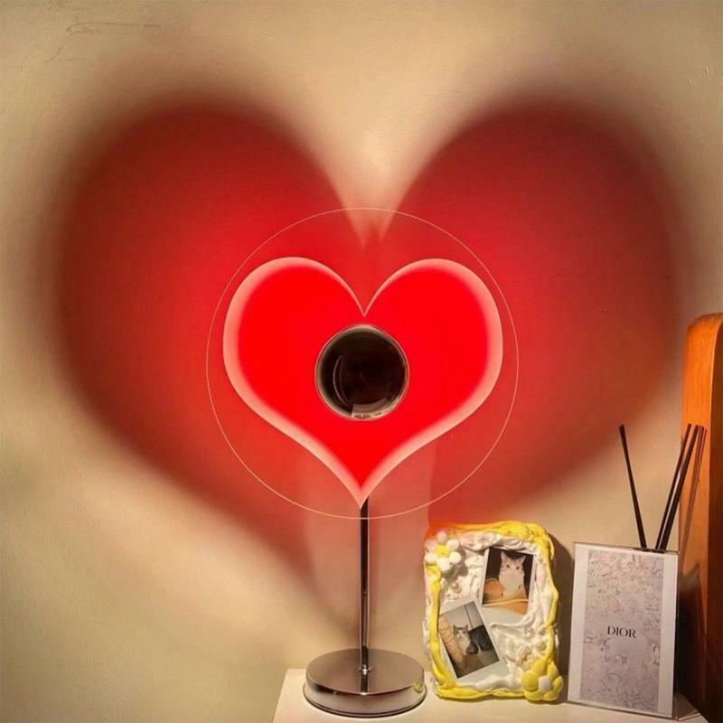 Lámpara de corazón LED de noche giratoria de 180 grados, luz de proyección de amor al atardecer, decoración romántica para sala de estar, suministros de lámpara de noche