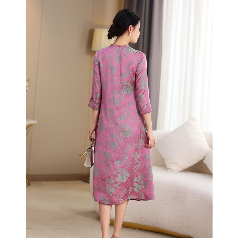 High-end primavera verão vestido feminino retro elegante jacquard tecer uma linha senhora festa hanfu vestido de chá roupas S-XXL