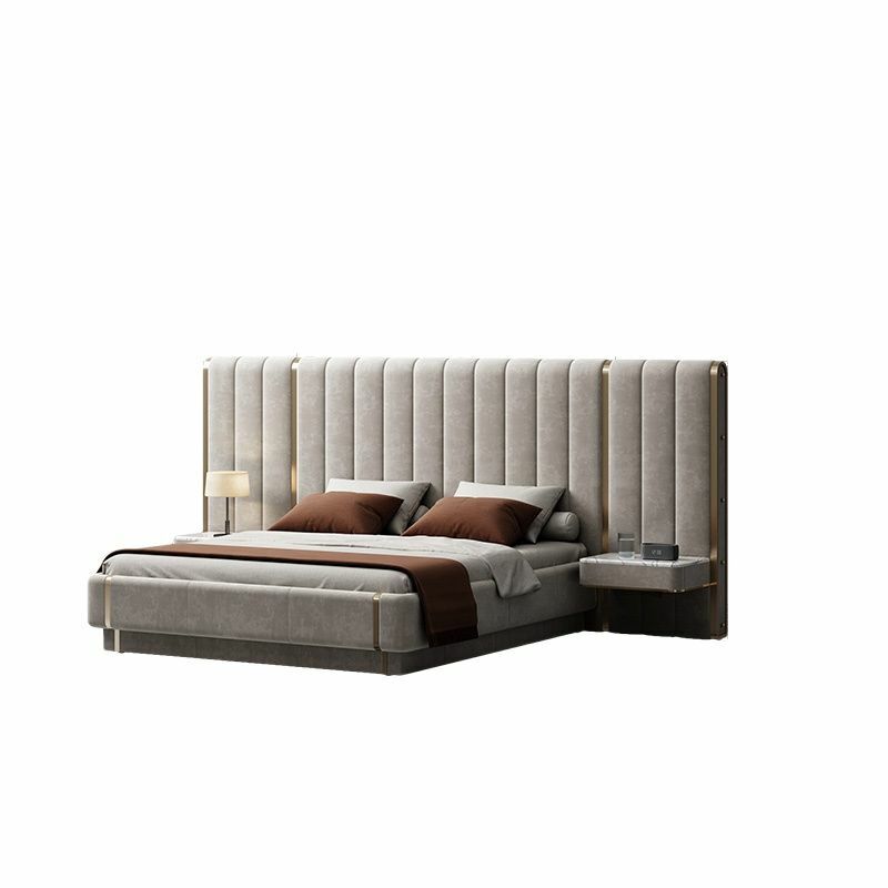 Cama de cuero minimalista de estilo italiano, muebles auténticos de alta gama, villa moderna de lujo, dormitorio principal, cama king de cuero completo