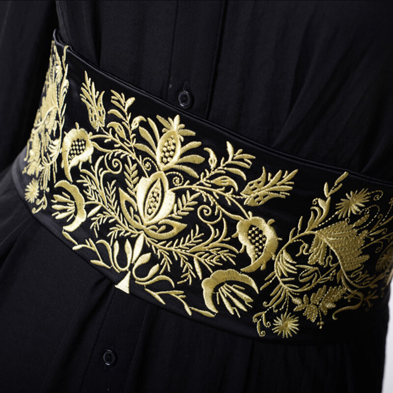 Japońskie Retro haftowane szeroki pas Cummerbunds Kimono dekoracji sukni pas pas regulowany pani Yukata Sash Tie pas