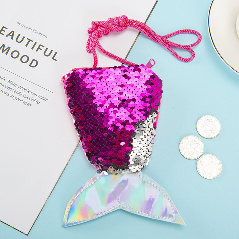 Cute Glitter Sequin Mermaid Coin Purse para crianças, saco de armazenamento, mochila pequena, brinquedo de pelúcia, presente do evento