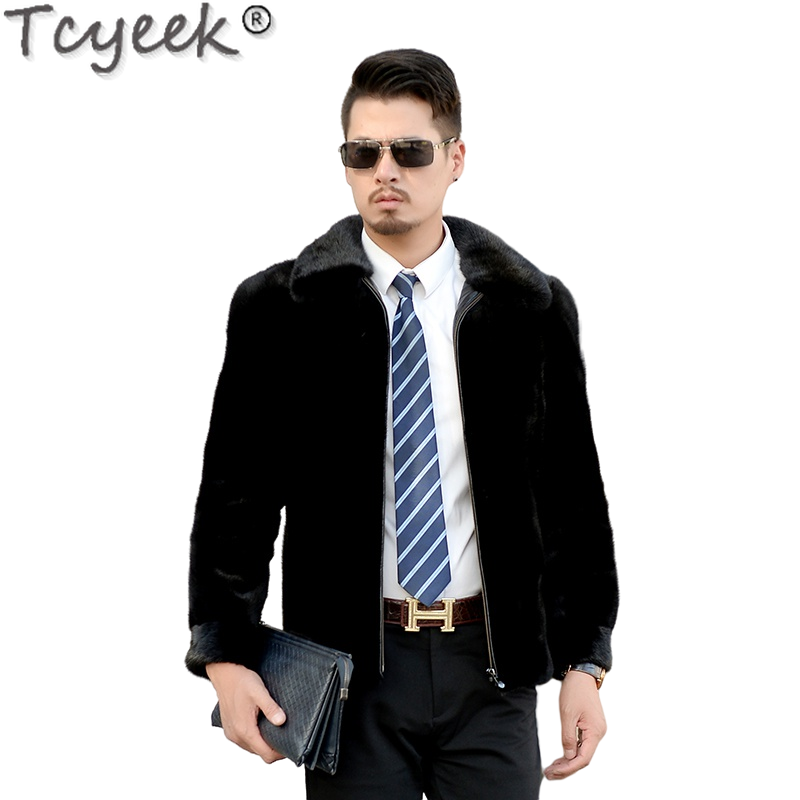 Tcyeek-abrigo de piel de visón Natural para hombre, chaqueta Masculina de alta calidad, a la moda, cálida, de invierno