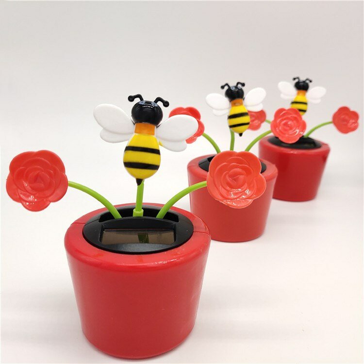 Children Solar Toys Cute Flower Butterfly Bee Swinging Doll Solar Car Ornament Creative Cartoon Flower Solar Car Decoration
