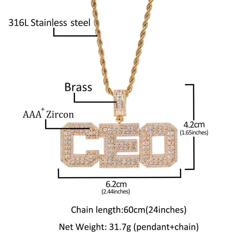 Uwin Custom Name Necklace Pendant Baguette Letters Square zircon Iced Out Personalized NamePlate Necklace Hiphop Jewelry