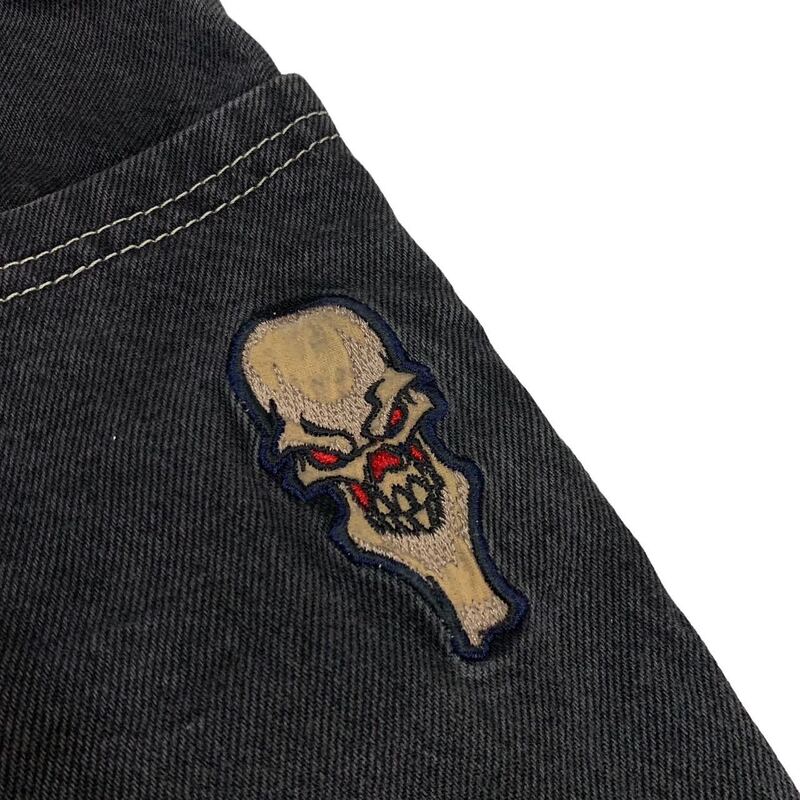 Y2K celana Jeans untuk pria, celana jins longgar motif tengkorak Retro, celana jins warna hitam Punk Rock Hip Hop Gothic INS celana kaki lebar pakaian jalanan