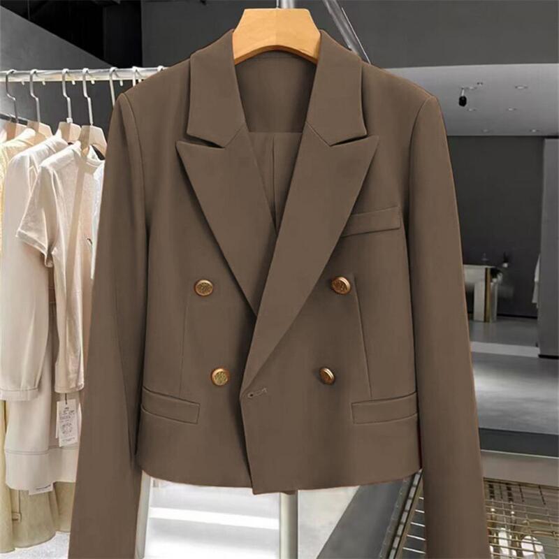 Casaco feminino elegante trespassado de negócios, jaqueta de cor sólida, gola virada para baixo, terno formal de escritório, leve