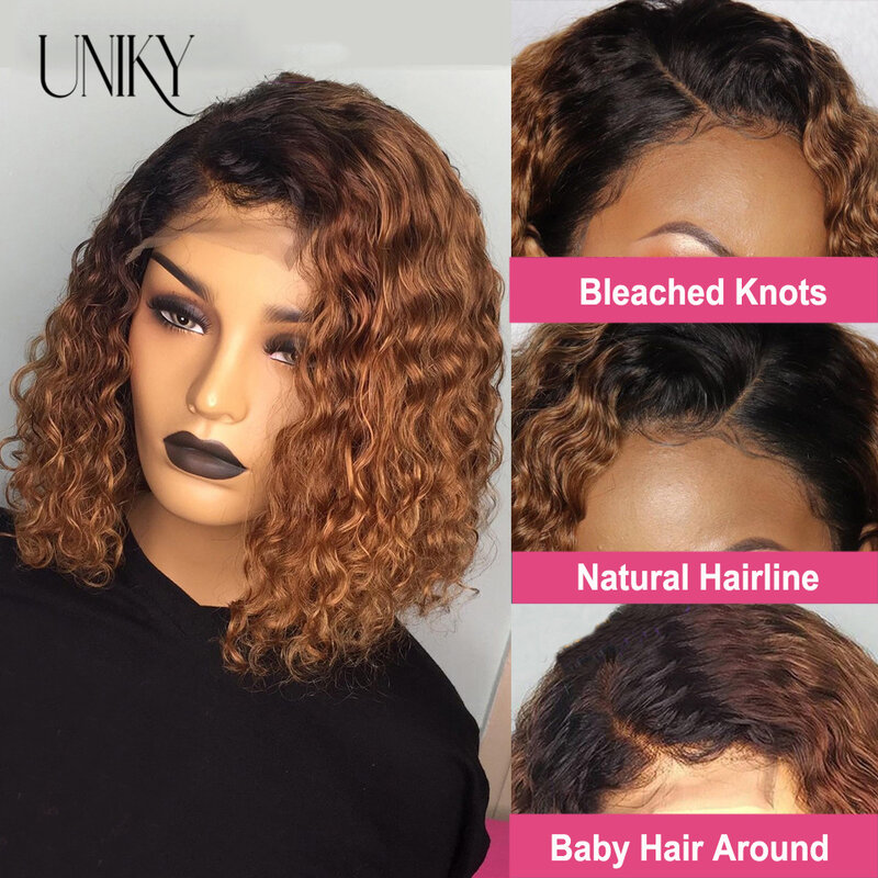 13x4 Lace Frontal Human Hair Wigs Deep Curly Short Curly Bob Wig for Black Women Brown Blonde Highlight Wig Human Hair Full Wig