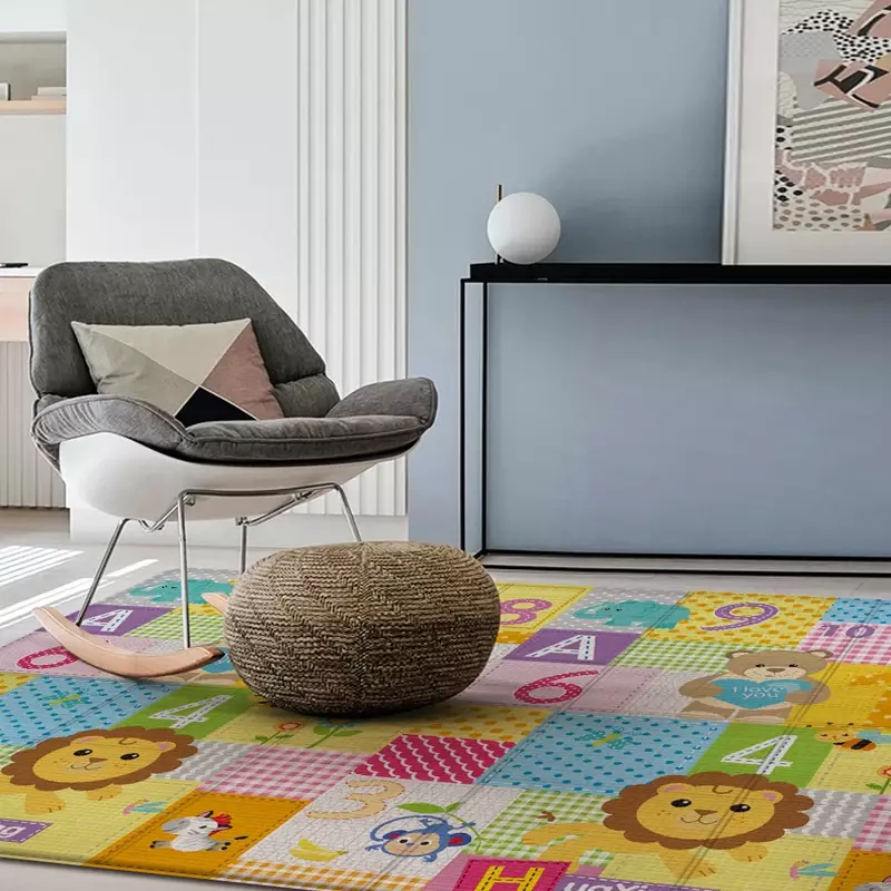Alas bermain bayi 100x180cm, karpet lipat pola dua sisi, karpet ruang anak, permukaan aktivitas pendidikan mudah dibawa