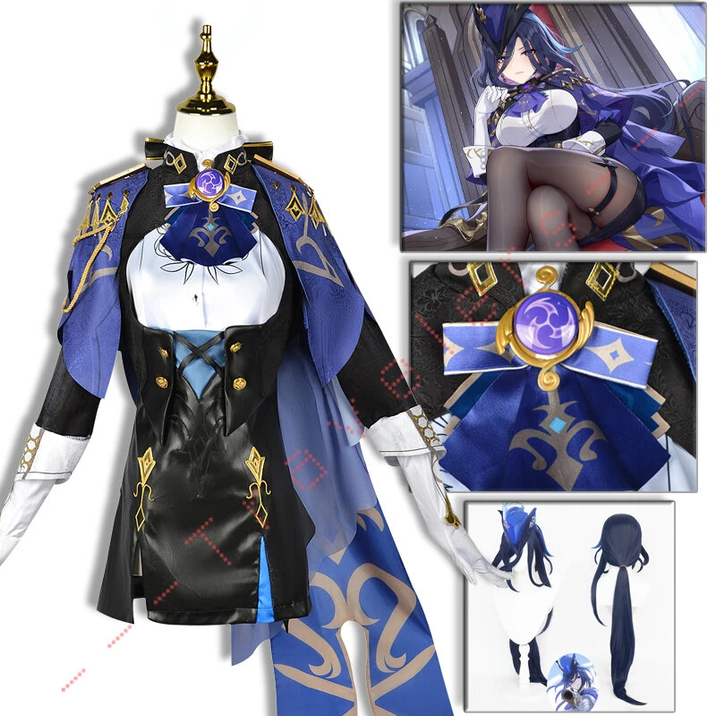 Clorinde Cosplay Genshin Impact Costume Fontaine Champion Duelist Cos Wig Hat Uniform Cloak Earrings Halloween Party Role Play