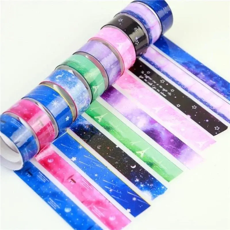 Rollo de pegatinas Washi de cielo estrellado para decoración, cinta adhesiva decorativa, juego de cintas Washi, papelería coreana, suministros escolares, 5 piezas