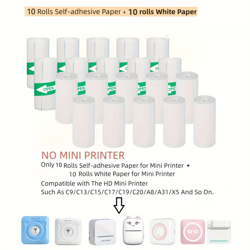 미니 프린터용 감열지, 미니 인쇄 자체 접착 라벨 스티커, 포즈 기계, 어린이 카메라 스티커, 57mm 너비 롤