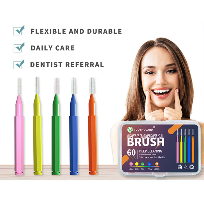Cepillo Interdental de 60 piezas para ortodoncia, cepillo suave ultrafino para Limpieza de dientes, soporte Dental
